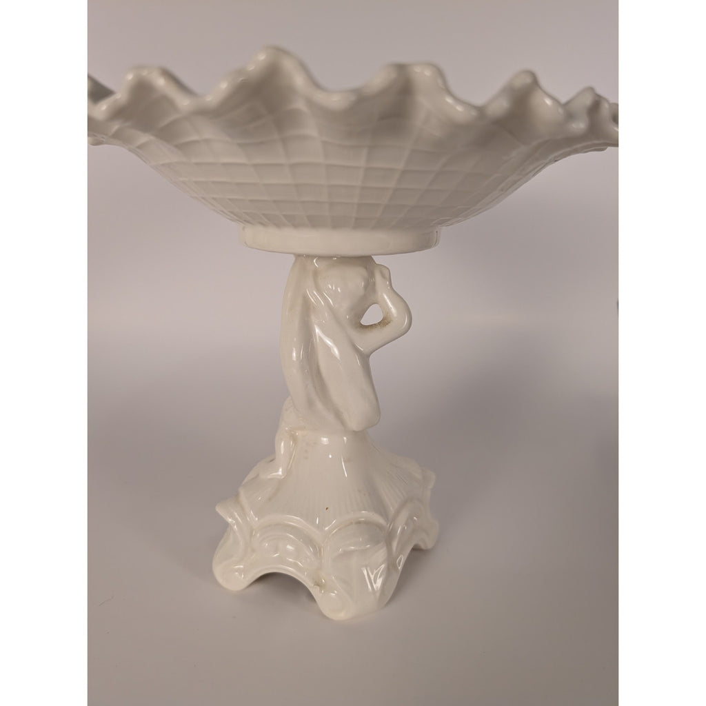 Vintage White Cherub Pedestal Compote Dish Romantic Cottage Candy Dish Planter