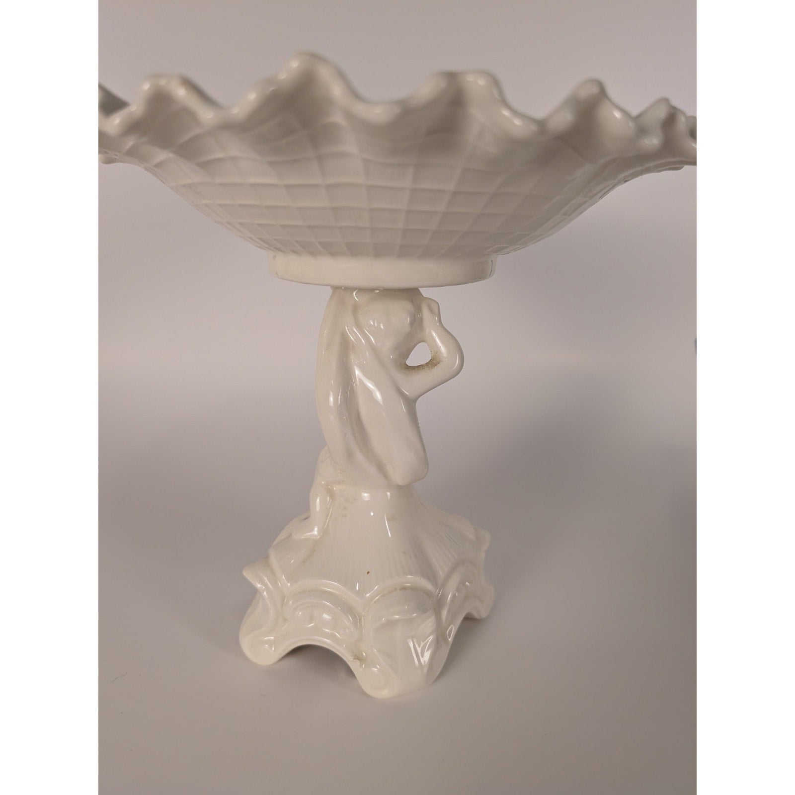 Vintage White Cherub Pedestal Compote Dish Romantic Cottage Candy Dish Planter