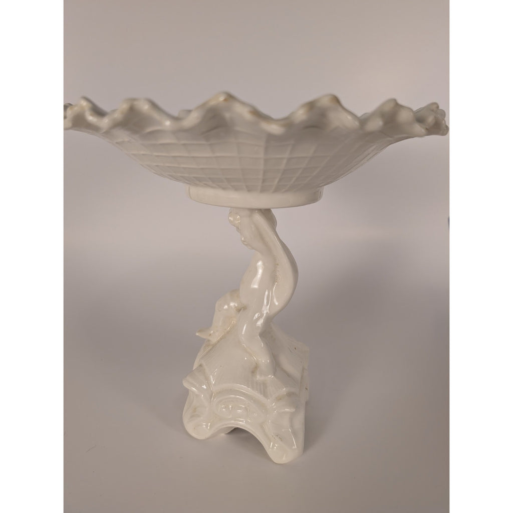Vintage White Cherub Pedestal Compote Dish Romantic Cottage Candy Dish Planter