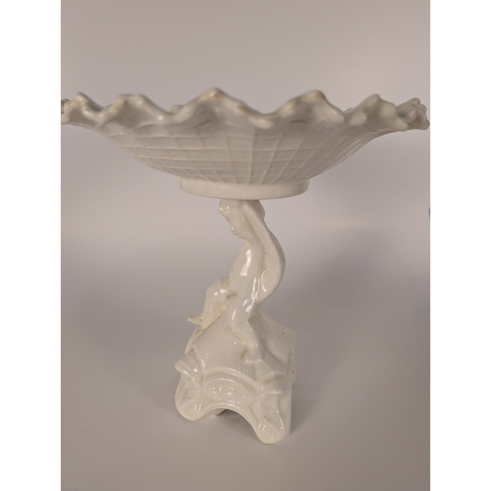 Vintage White Cherub Pedestal Compote Dish Romantic Cottage Candy Dish Planter