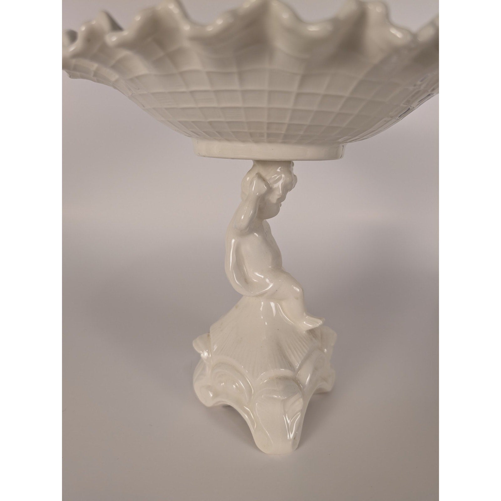 Vintage White Cherub Pedestal Compote Dish Romantic Cottage Candy Dish Planter