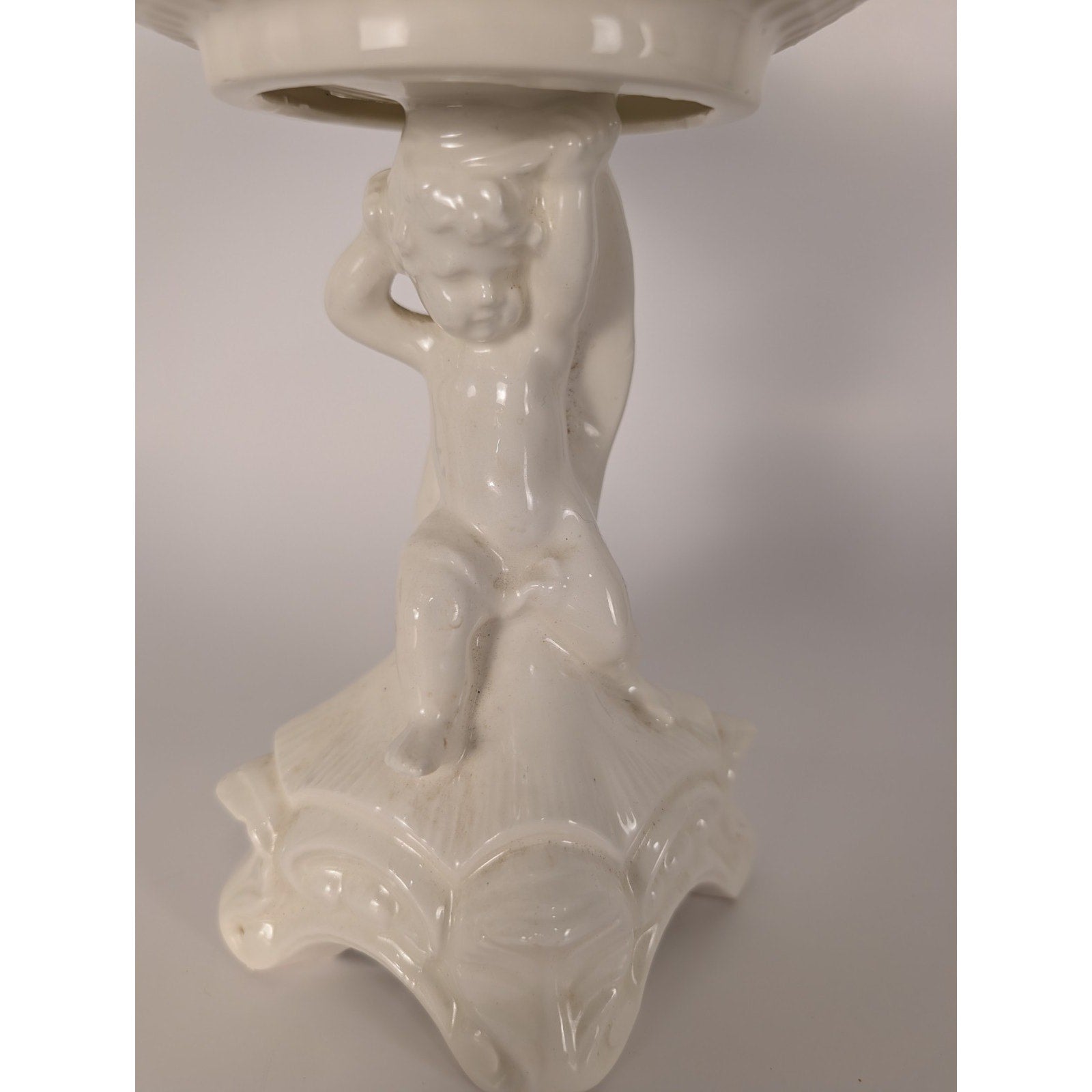 Vintage White Cherub Pedestal Compote Dish Romantic Cottage Candy Dish Planter